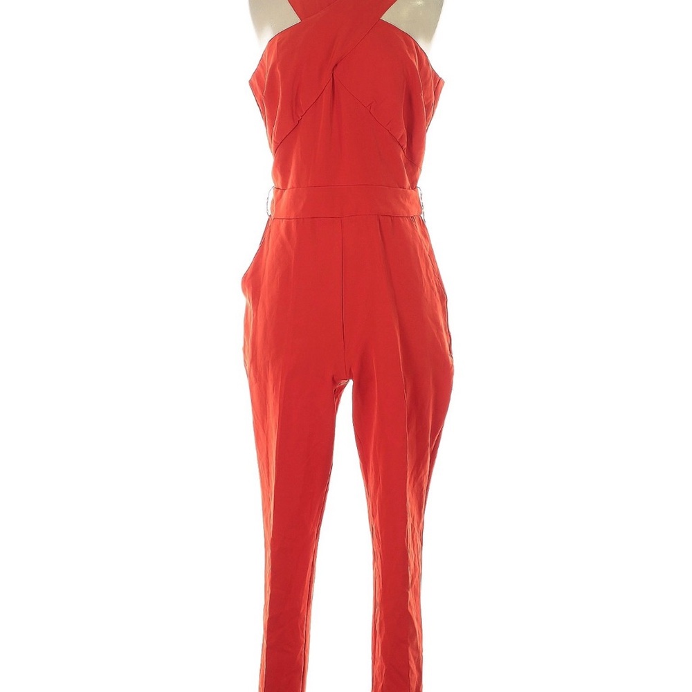 New York & Company Red Halter Jumpsuit with Tailored Fit